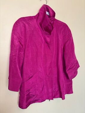 Lafayette 148 Pink Linen Blend Zip Jacket Sz 8 Pockets 3/4 Sleeves Stand Collar